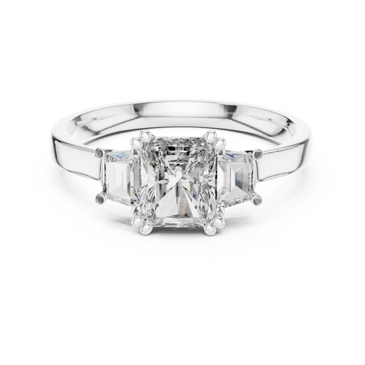 Radiant Color Stone Ring with Custom Baguette Side Stones