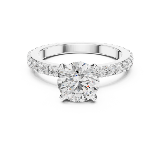 Round Cut Pave Diamond Engagement Ring with Halo Band