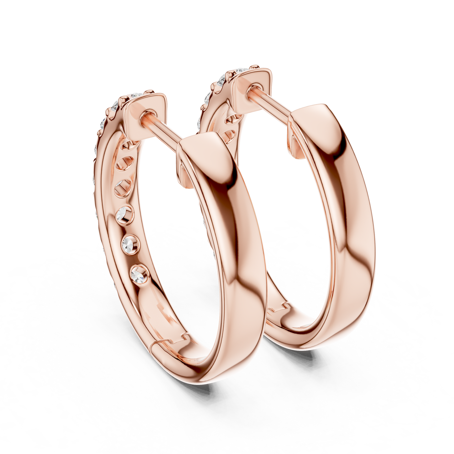 Round Blue Diamond Half-Hoop Earrings