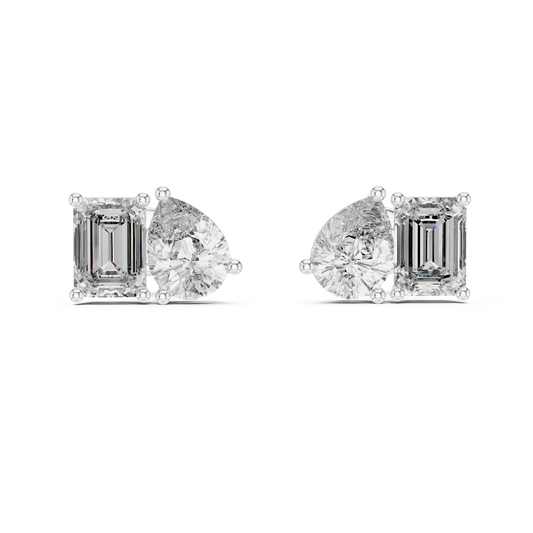Pear & Emerald-Cut Blue Diamond Two-Stone Earrings