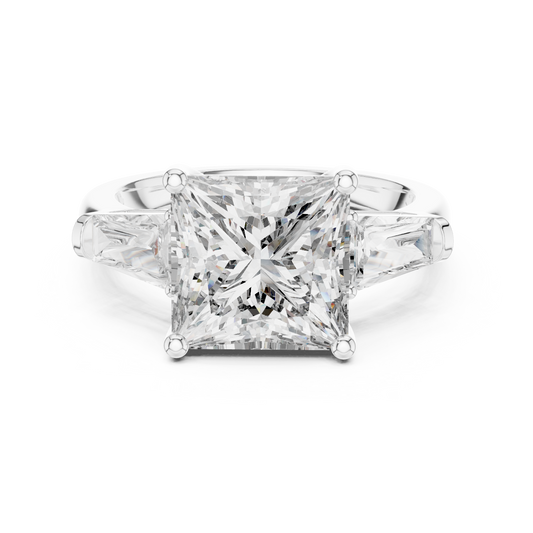 Princess Cut Diamond Ring with Baguette Side Stones