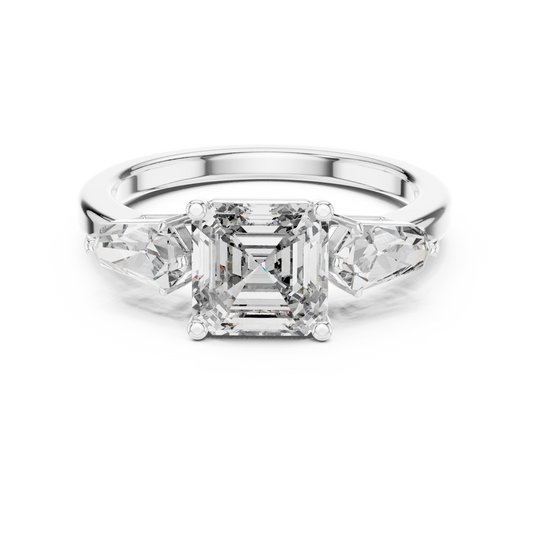 Asscher Cut Diamond Ring with Kite Cut Side Stones