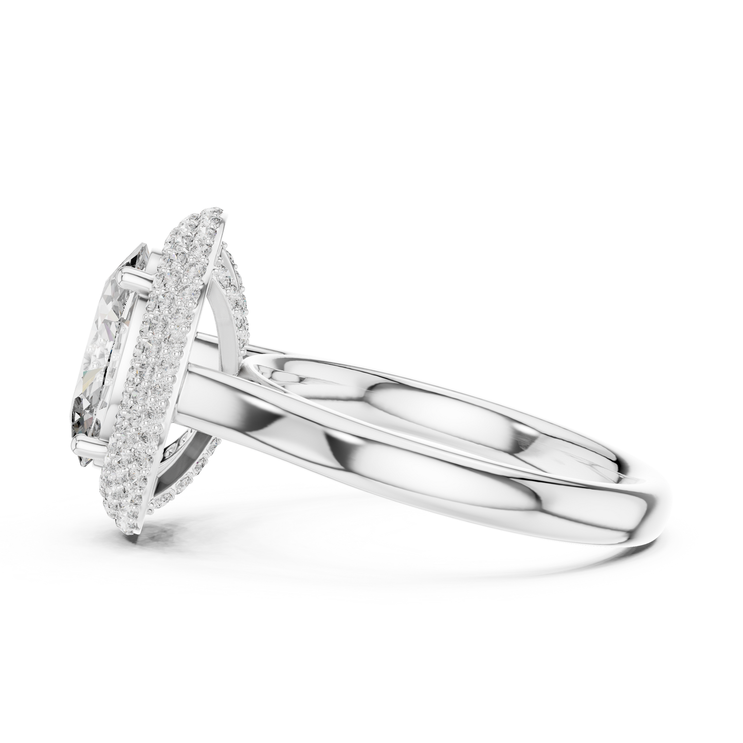 Oval Cut Double Halo Diamond Engagement Ring with Pave Band