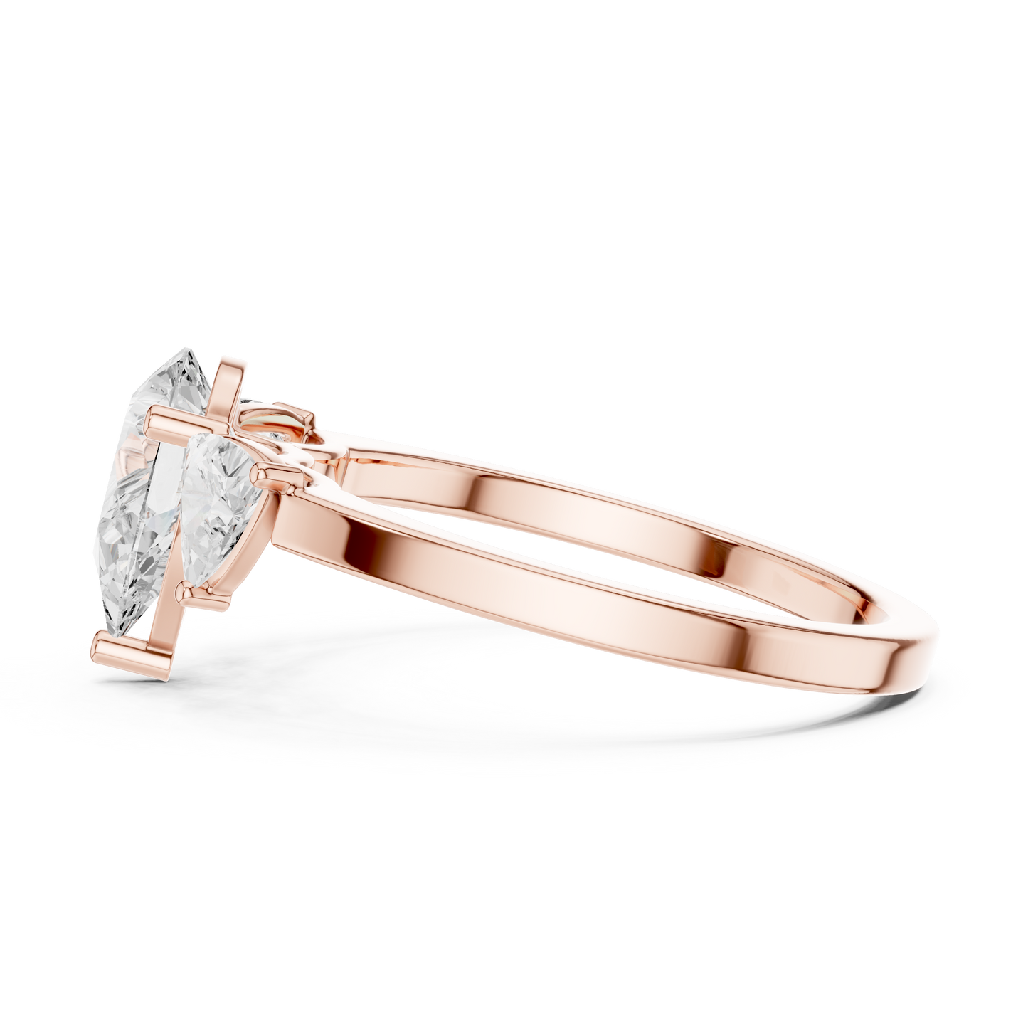 Pear Cut Three-Stone Diamond Ring with Curved Trillion Side Stones