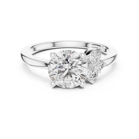Round Diamond Ring with Marquise Side Accents