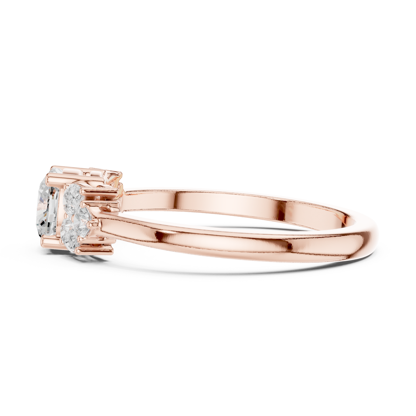 Cushion Diamond Ring with Pear and Round Diamond Accents