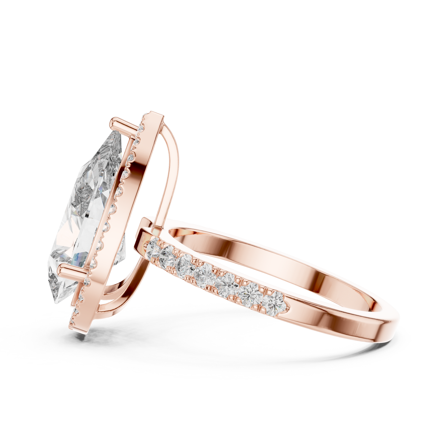 Pear-Shaped Halo Diamond Engagement Ring with Pavé Band