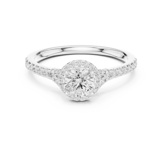 Round Halo Solitaire Pave Diamond Engagement Ring