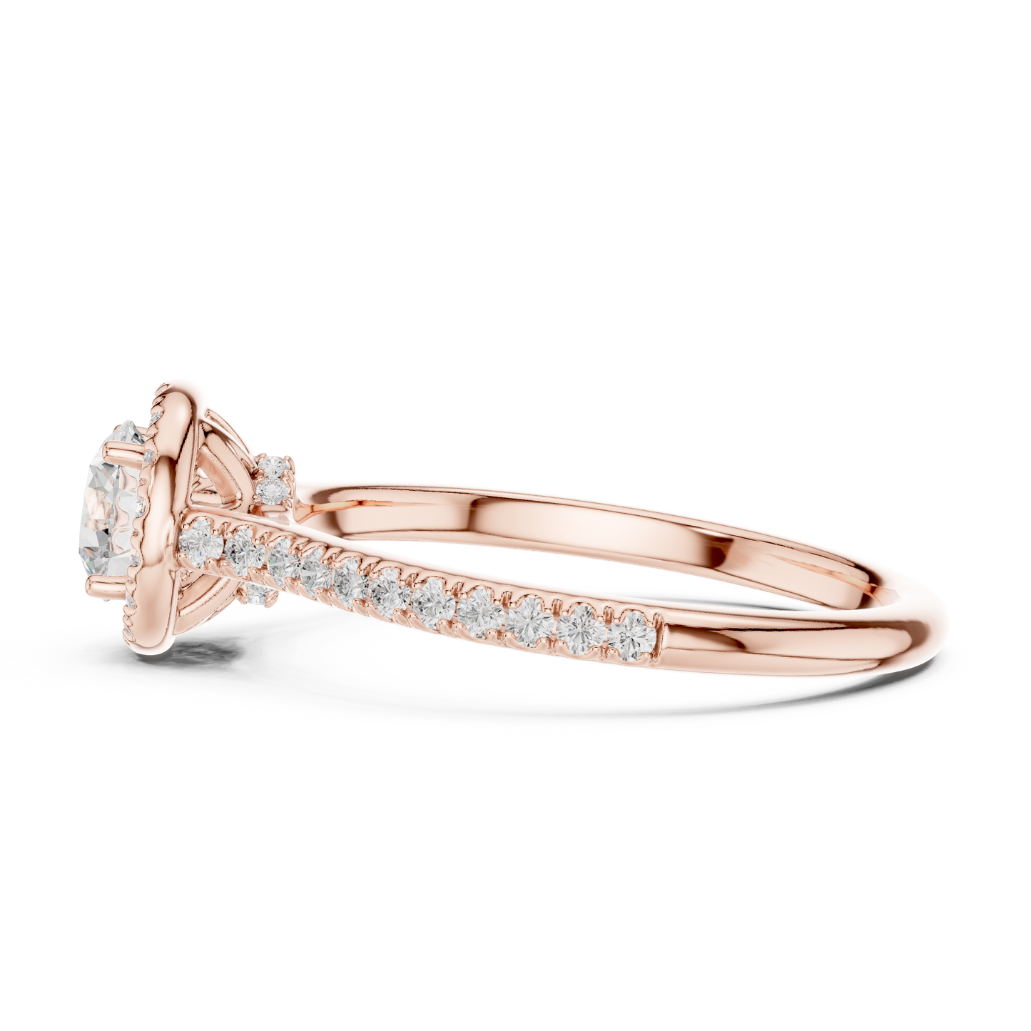 Round Halo Pave Split Shank Ring