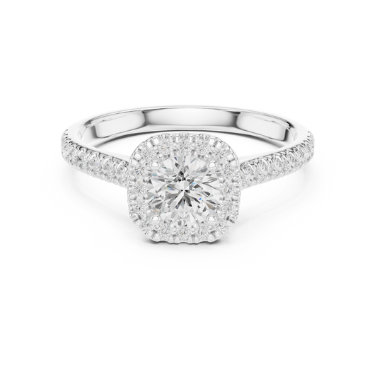 Round Halo Pave Cathedral Ring