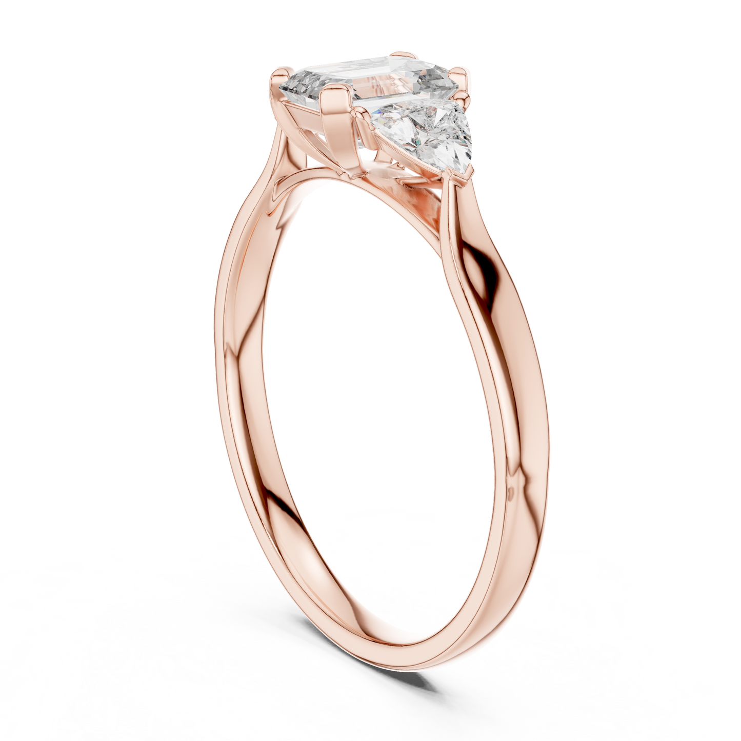 Emerald-Cut Three-Stone Diamond Engagement Ring with Trillion Side Stones