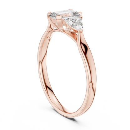 Emerald-Cut Three-Stone Diamond Engagement Ring with Trillion Side Stones
