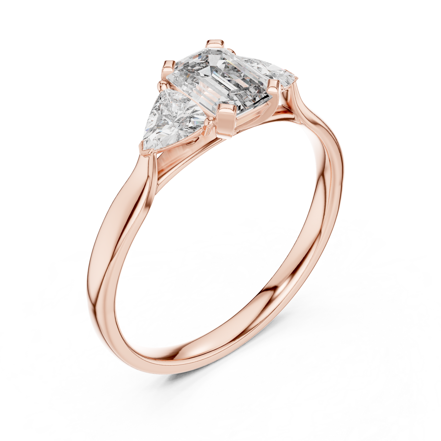 Emerald-Cut Three-Stone Diamond Engagement Ring with Trillion Side Stones