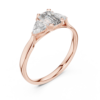 Emerald-Cut Three-Stone Diamond Engagement Ring with Trillion Side Stones