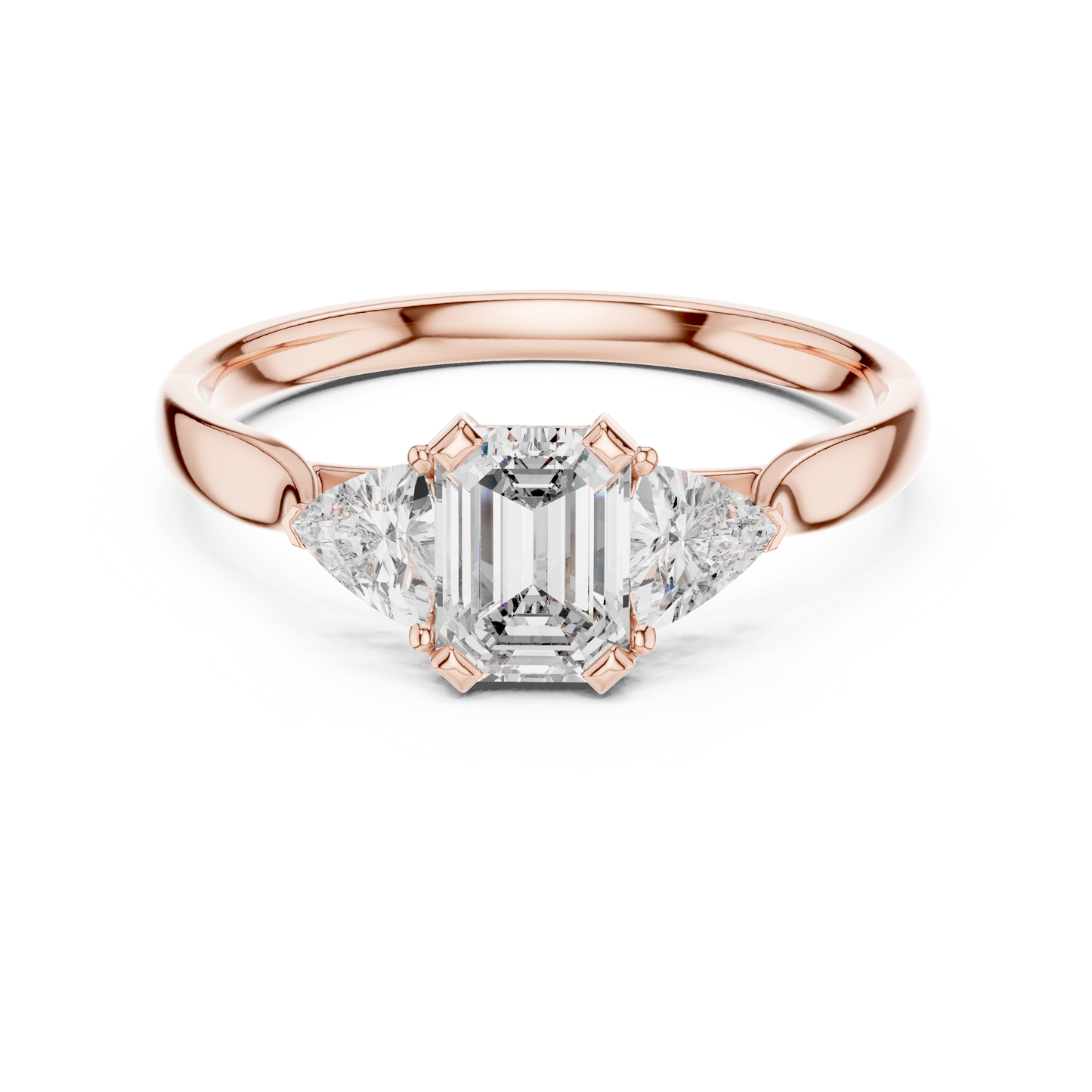 Emerald-Cut Three-Stone Diamond Engagement Ring with Trillion Side Stones
