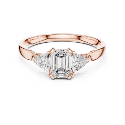 Emerald-Cut Three-Stone Diamond Engagement Ring with Trillion Side Stones