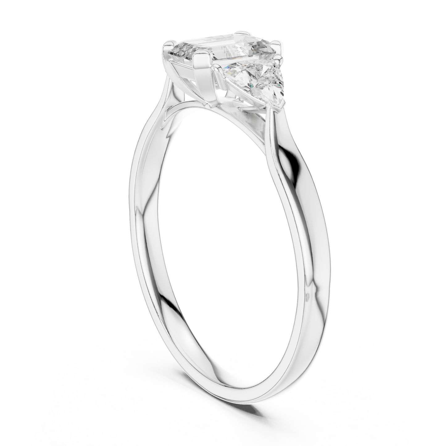Emerald-Cut Three-Stone Diamond Engagement Ring with Trillion Side Stones