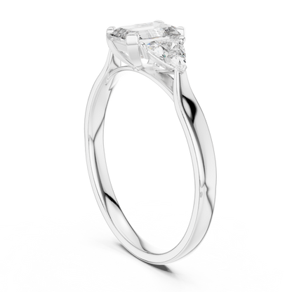 Emerald-Cut Three-Stone Diamond Engagement Ring with Trillion Side Stones