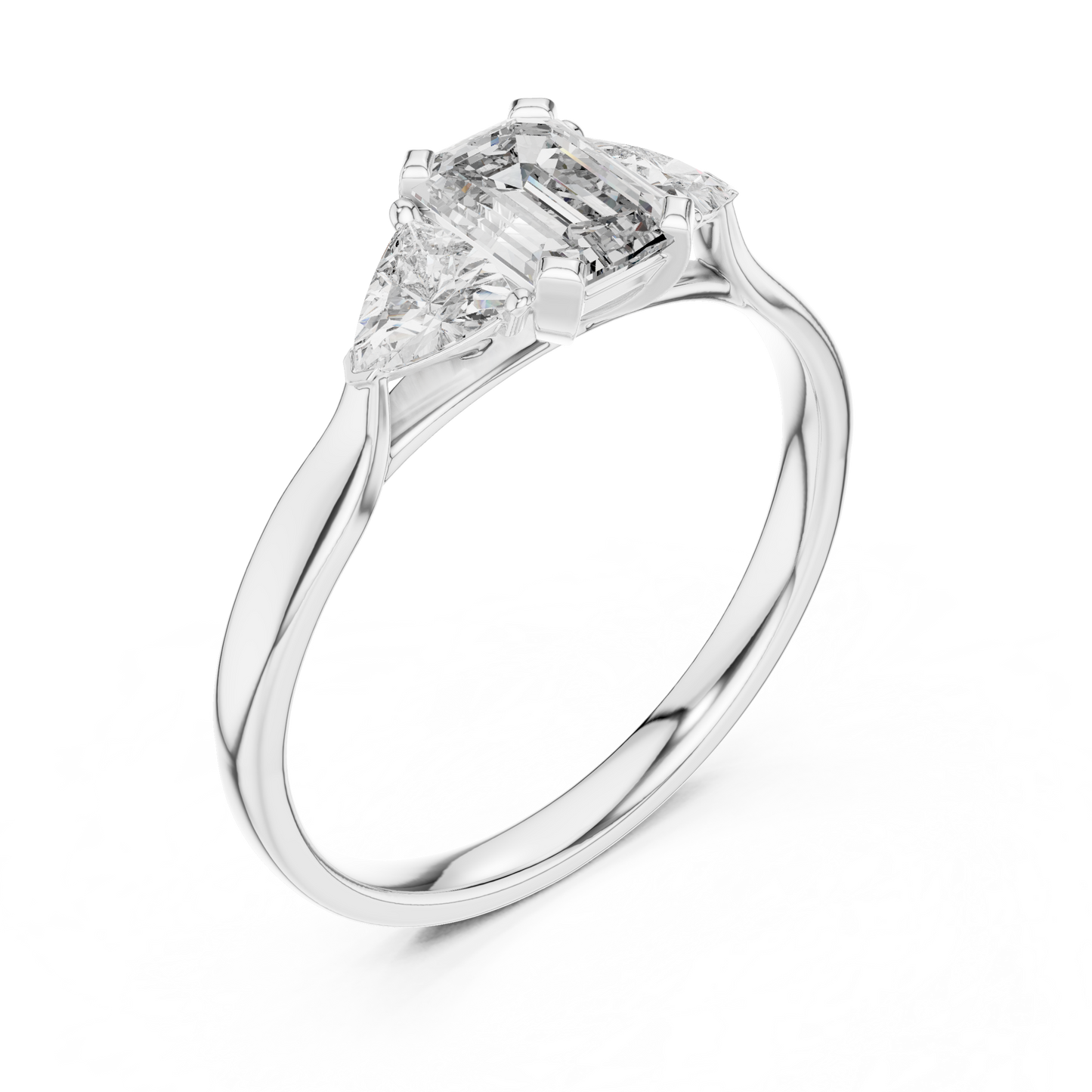 Emerald-Cut Three-Stone Diamond Engagement Ring with Trillion Side Stones