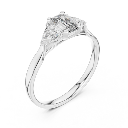 Emerald-Cut Three-Stone Diamond Engagement Ring with Trillion Side Stones