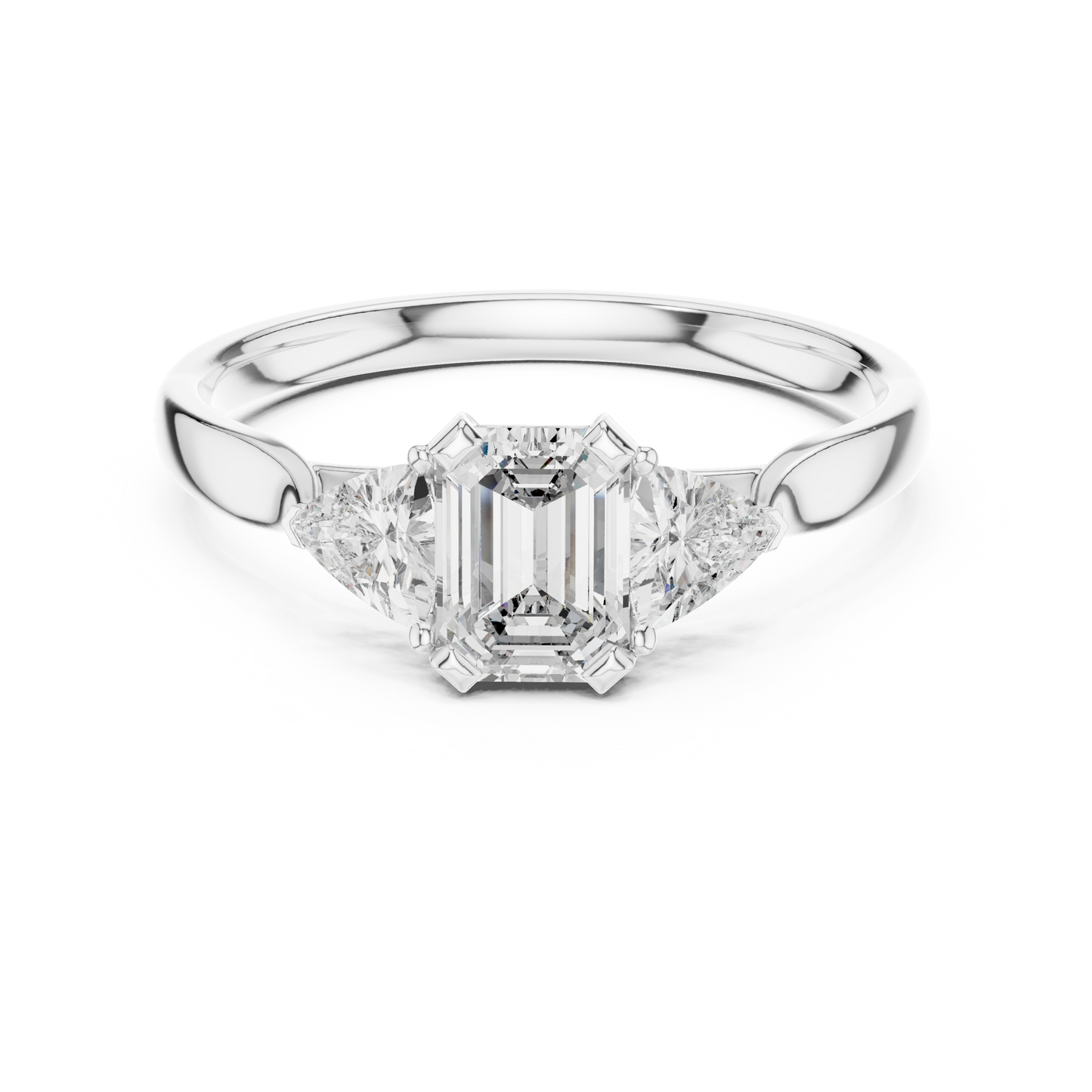 Emerald-Cut Three-Stone Diamond Engagement Ring with Trillion Side Stones