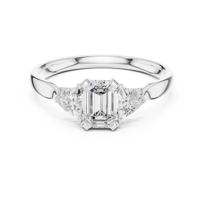 Emerald-Cut Three-Stone Diamond Engagement Ring with Trillion Side Stones