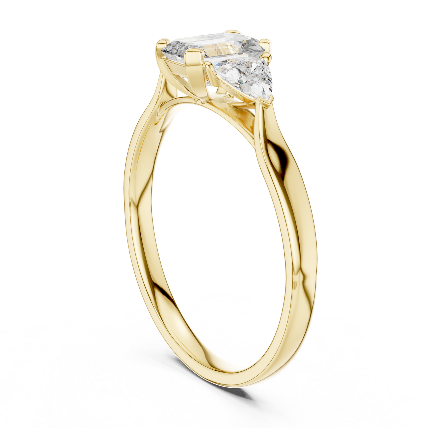 Emerald-Cut Three-Stone Diamond Engagement Ring with Trillion Side Stones