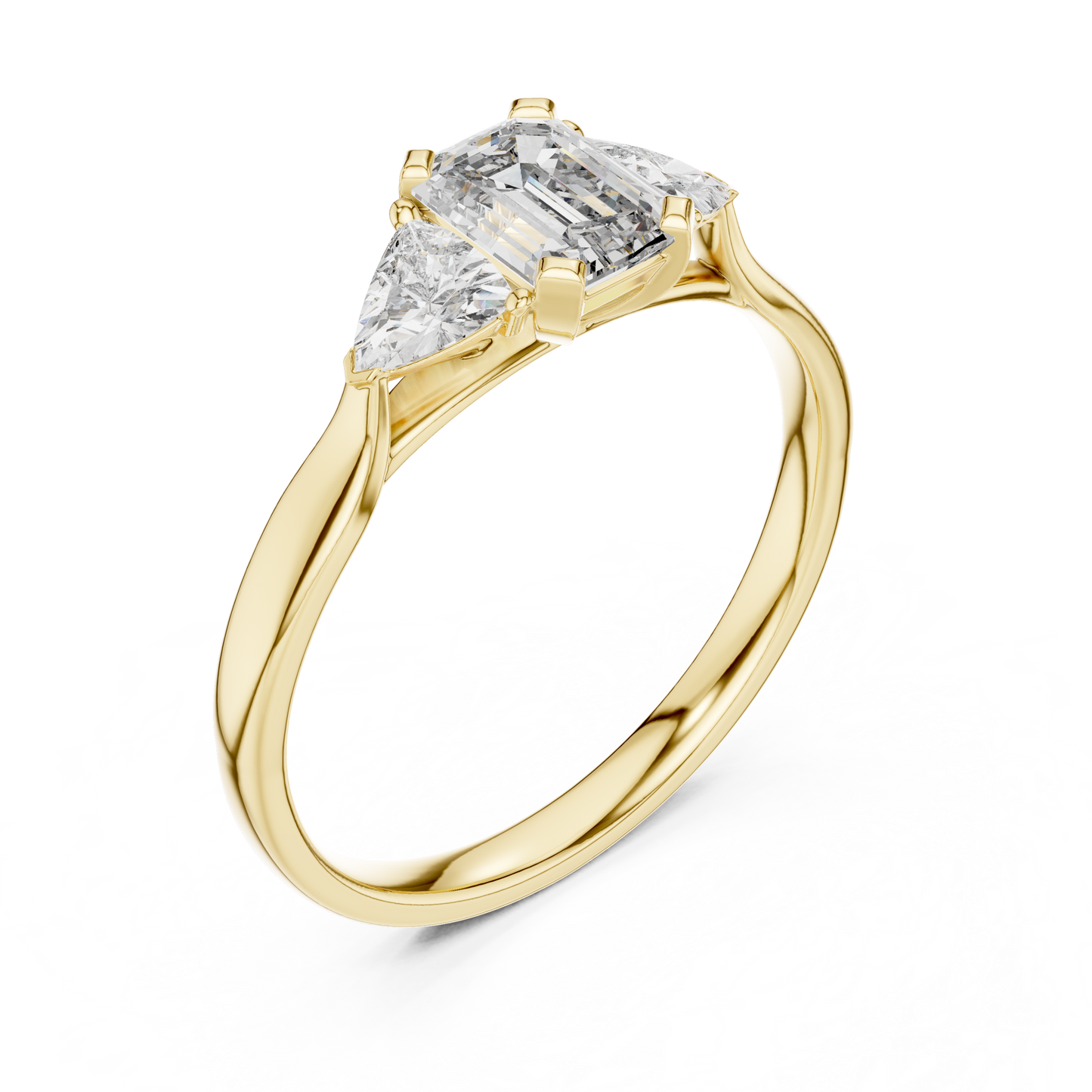 Emerald-Cut Three-Stone Diamond Engagement Ring with Trillion Side Stones