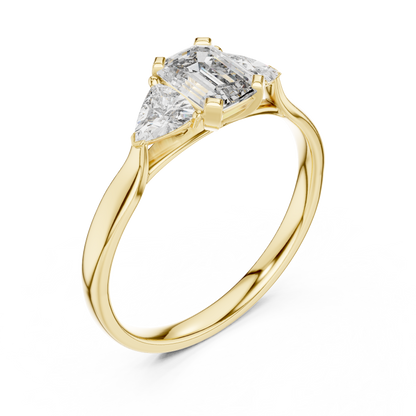 Emerald-Cut Three-Stone Diamond Engagement Ring with Trillion Side Stones