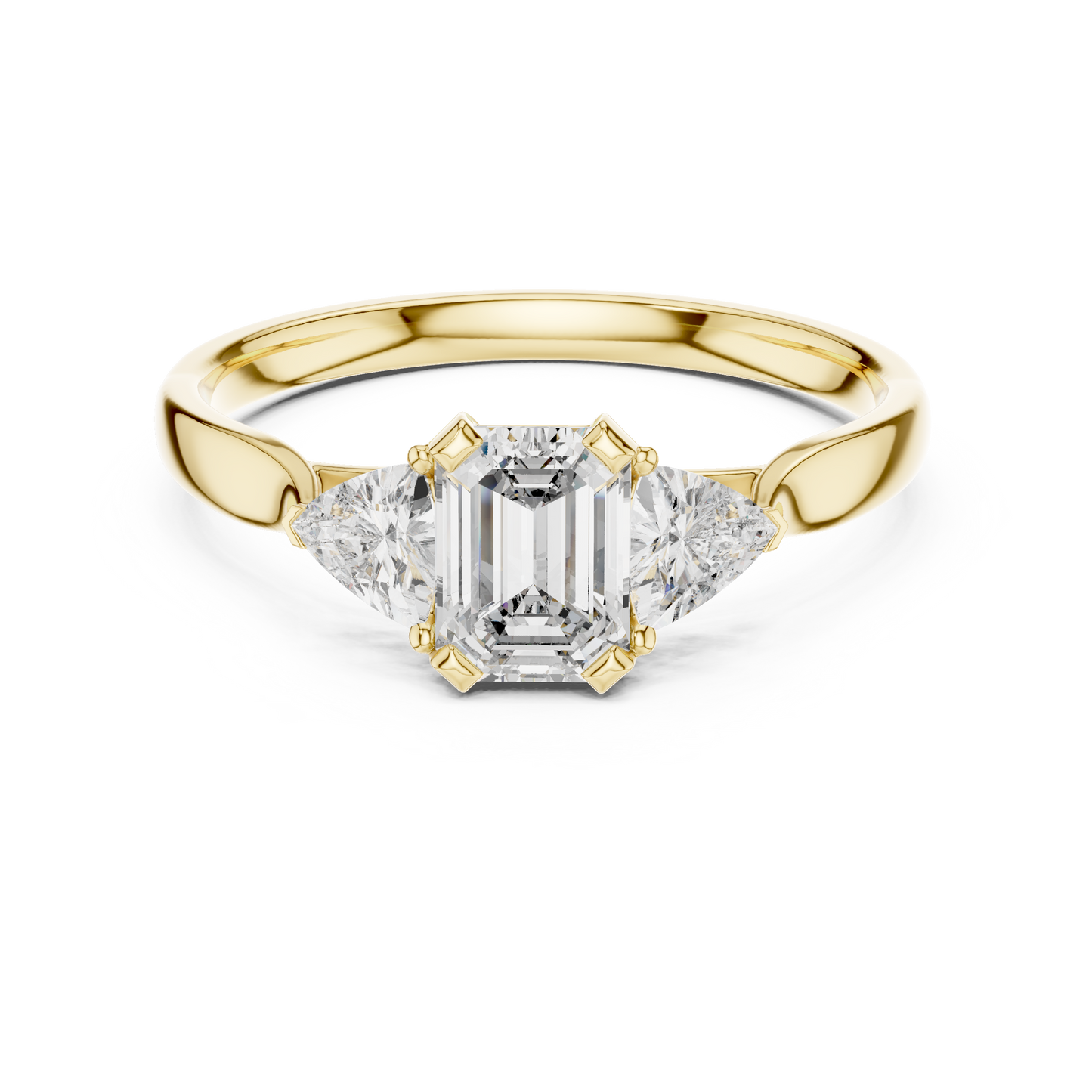 Emerald-Cut Three-Stone Diamond Engagement Ring with Trillion Side Stones
