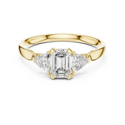Emerald-Cut Three-Stone Diamond Engagement Ring with Trillion Side Stones
