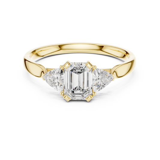 Emerald-Cut Three-Stone Diamond Engagement Ring with Trillion Side Stones