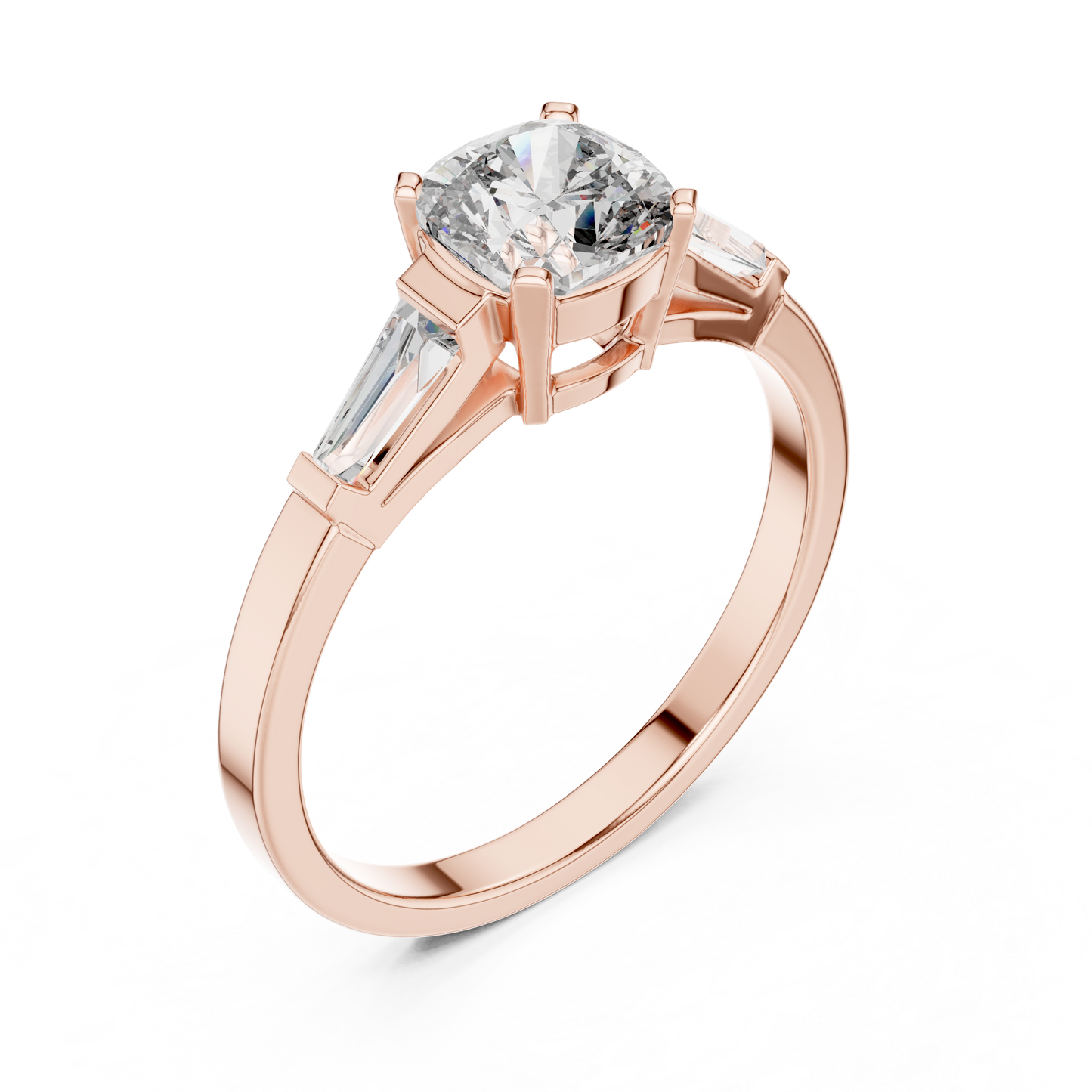 Cushion Diamond Ring with Baguette Side Stones