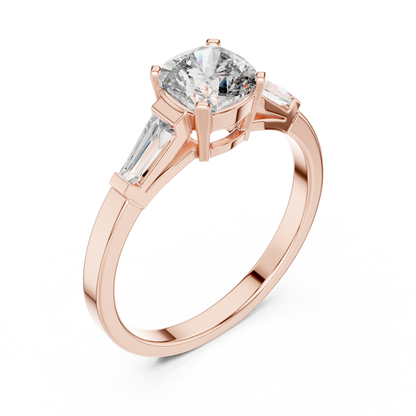 Cushion Diamond Ring with Baguette Side Stones