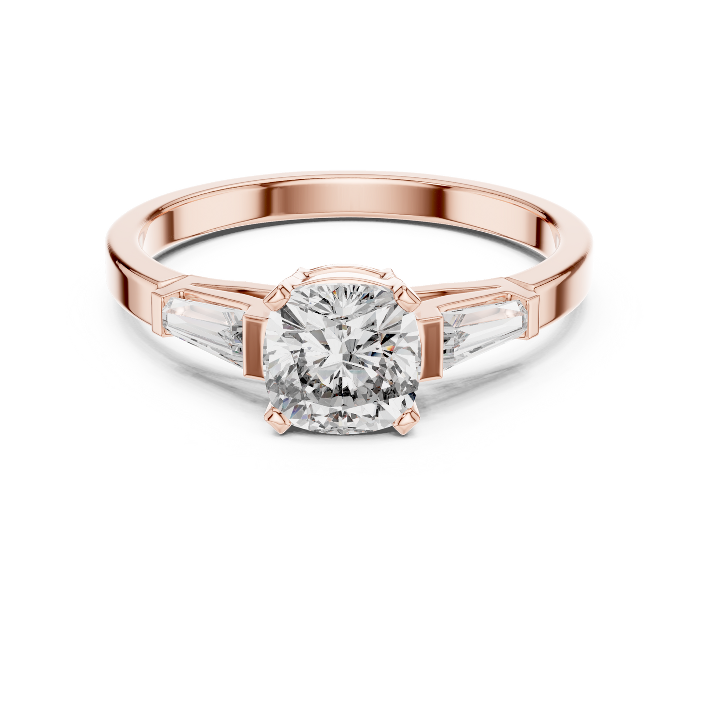 Cushion Diamond Ring with Baguette Side Stones