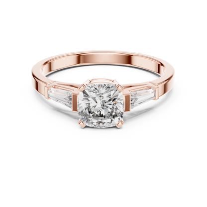 Cushion Diamond Ring with Baguette Side Stones