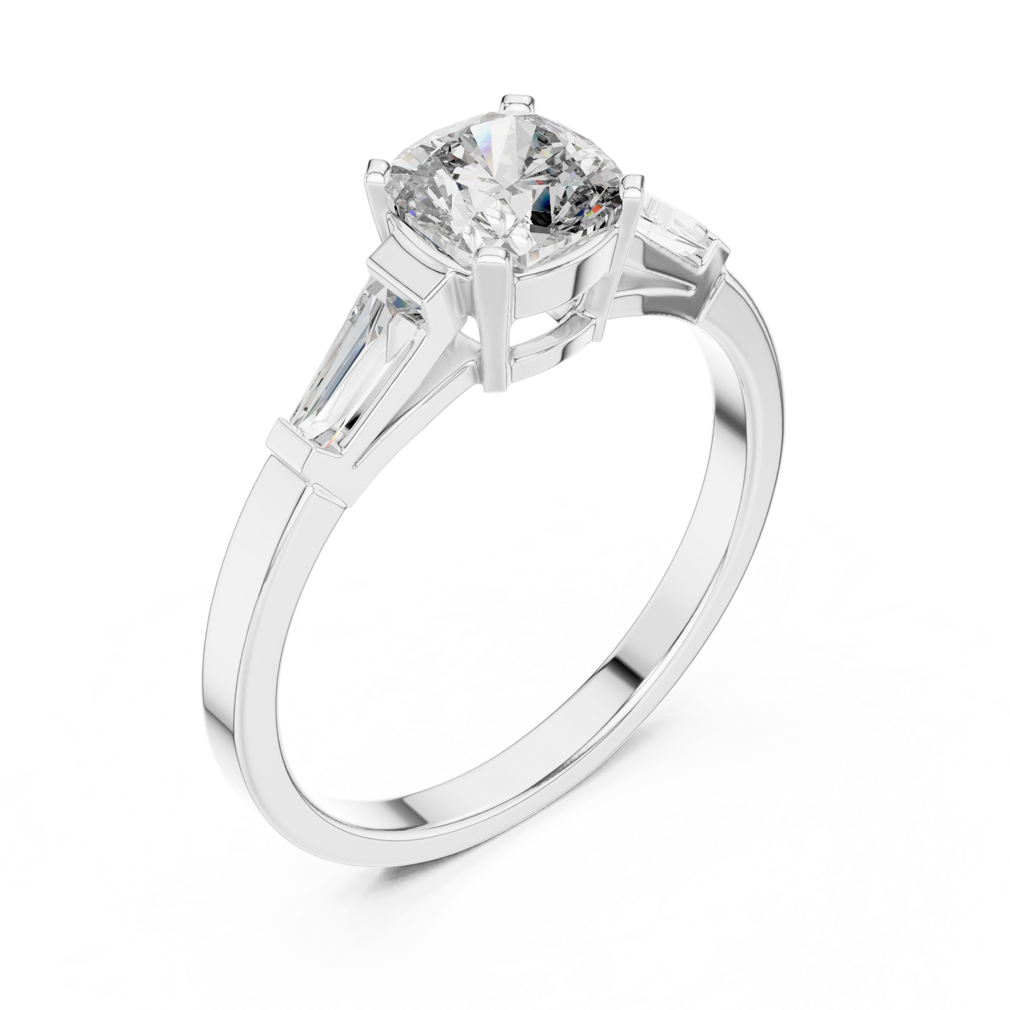 Cushion Diamond Ring with Baguette Side Stones