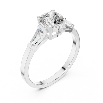 Cushion Diamond Ring with Baguette Side Stones