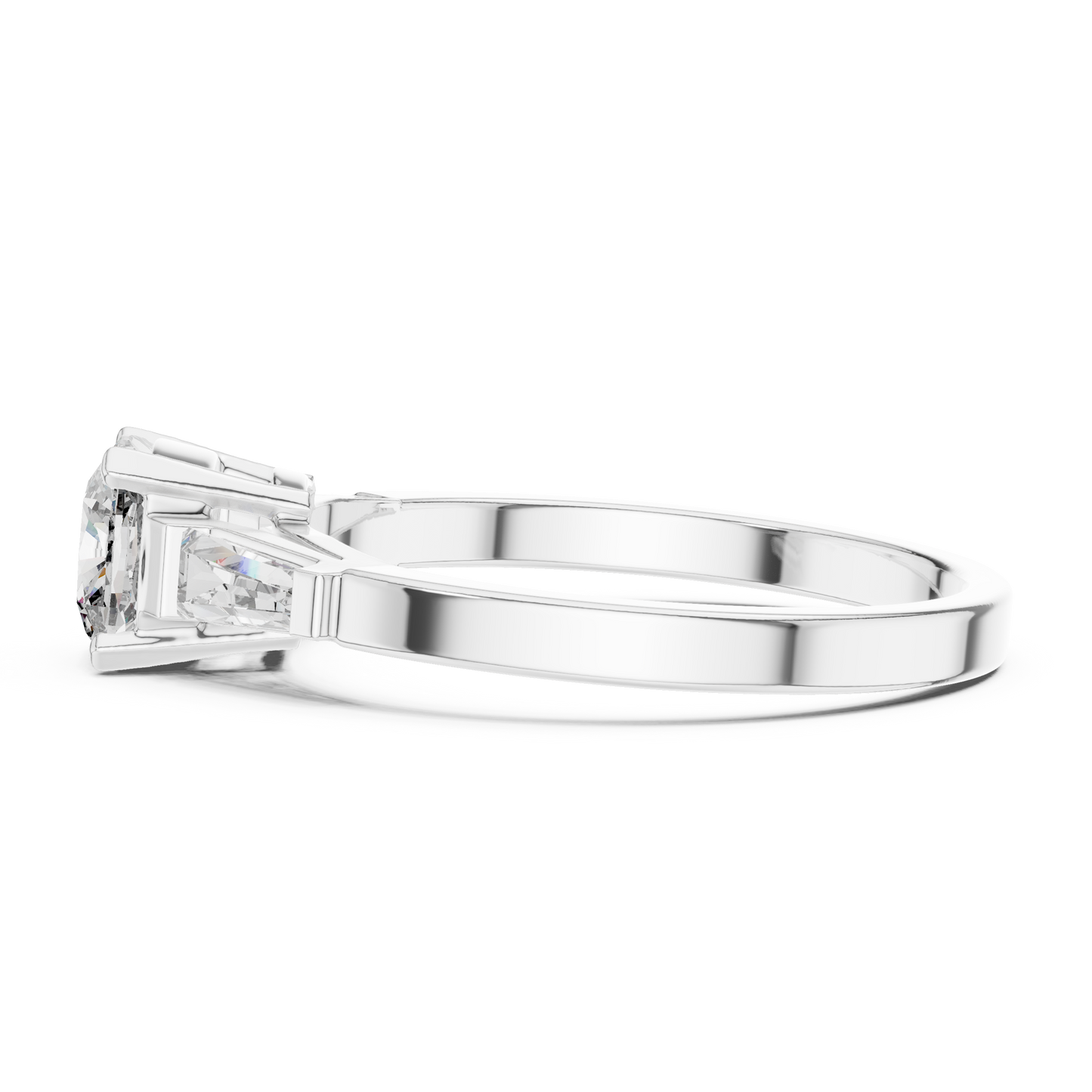 Cushion Diamond Ring with Baguette Side Stones