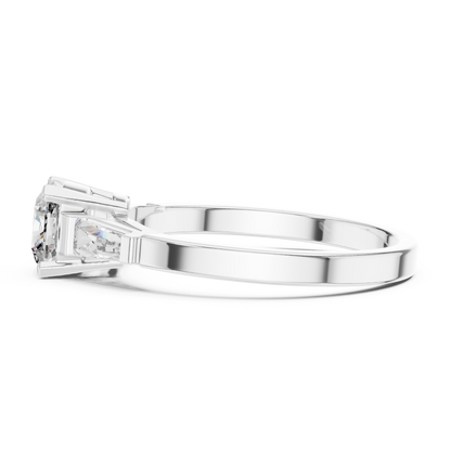 Cushion Diamond Ring with Baguette Side Stones