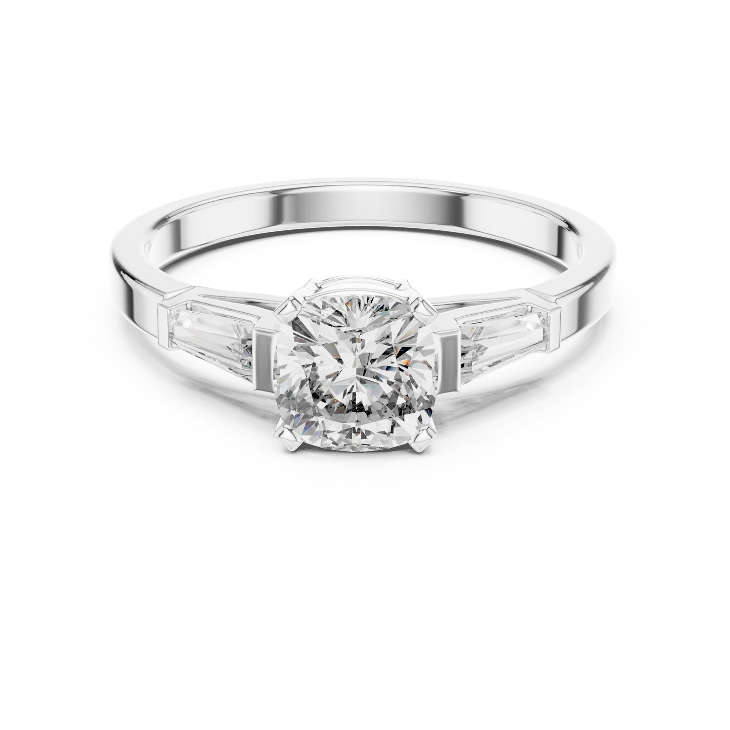 Cushion Diamond Ring with Baguette Side Stones