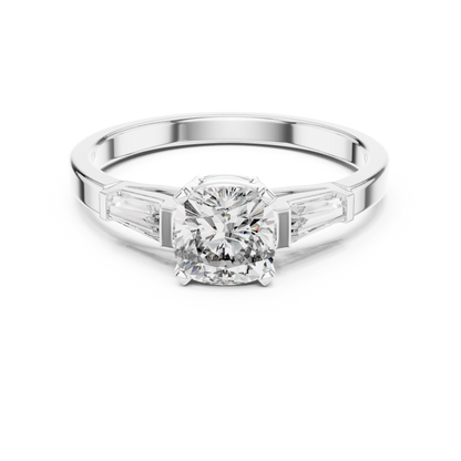 Cushion Diamond Ring with Baguette Side Stones