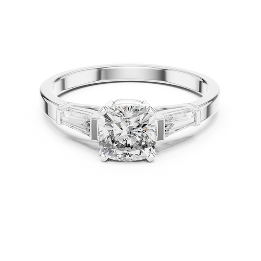 Cushion Diamond Ring with Baguette Side Stones