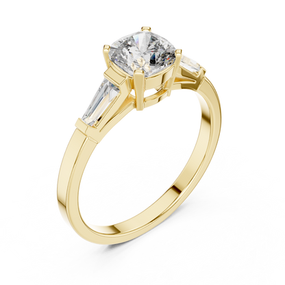 Cushion Diamond Ring with Baguette Side Stones