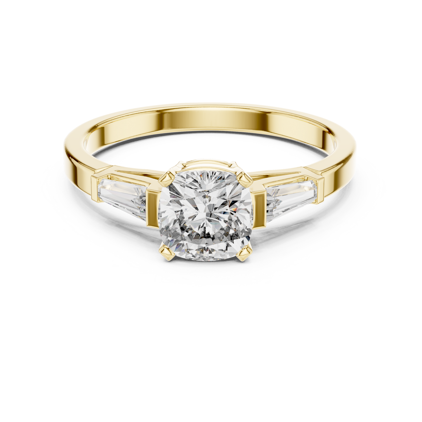 Cushion Diamond Ring with Baguette Side Stones