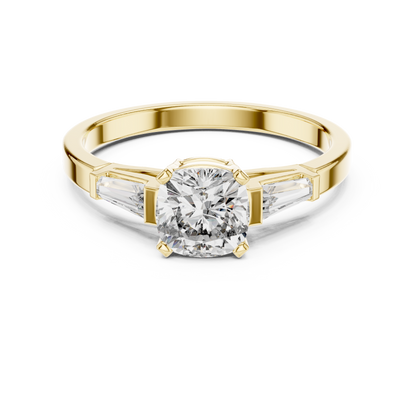 Cushion Diamond Ring with Baguette Side Stones