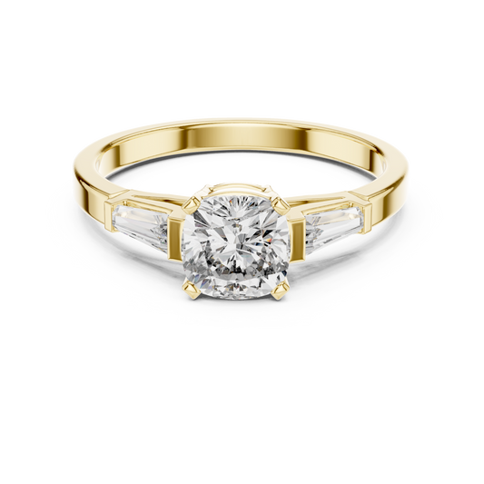 Cushion Diamond Ring with Baguette Side Stones