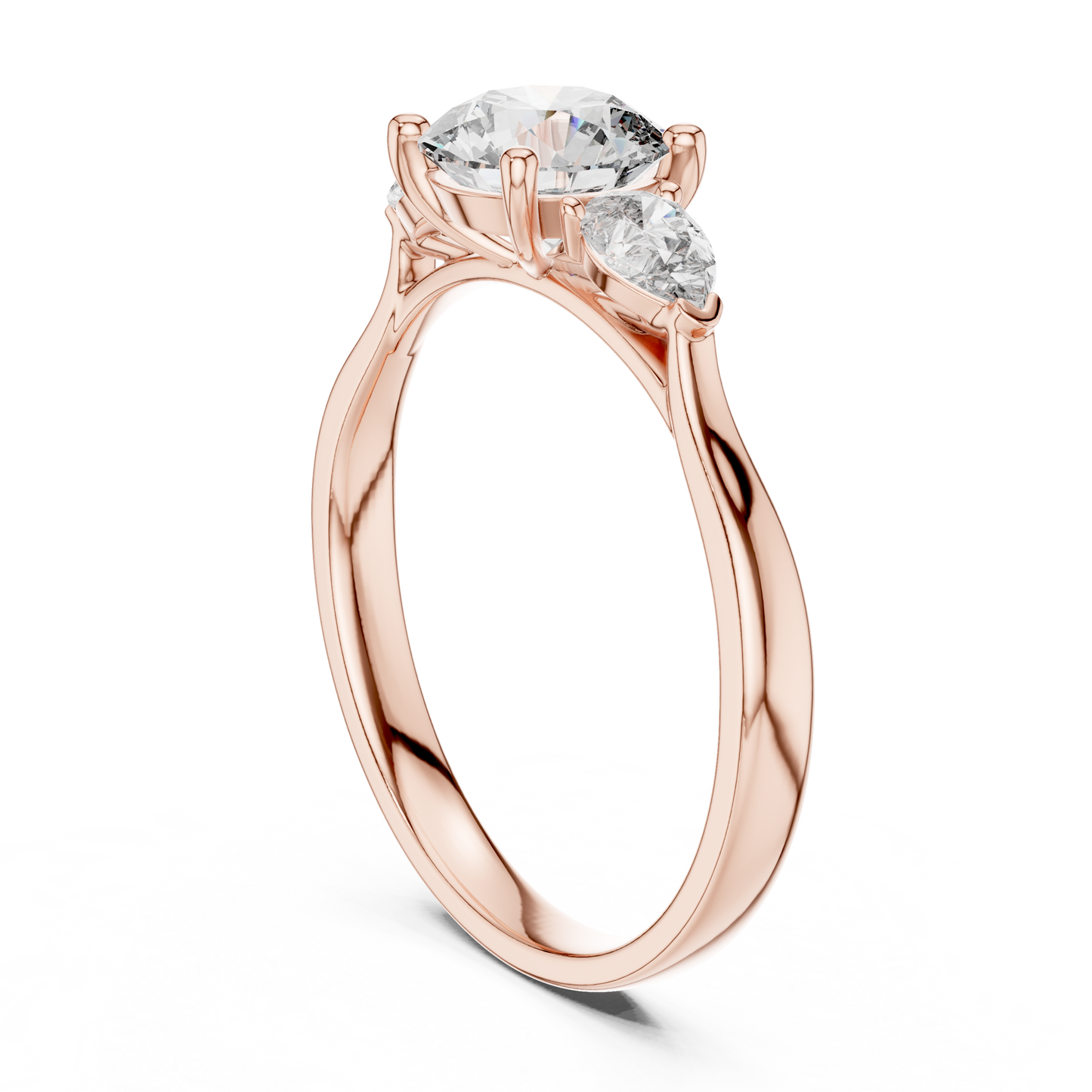 Round Pear Three Stone Diamond Ring
