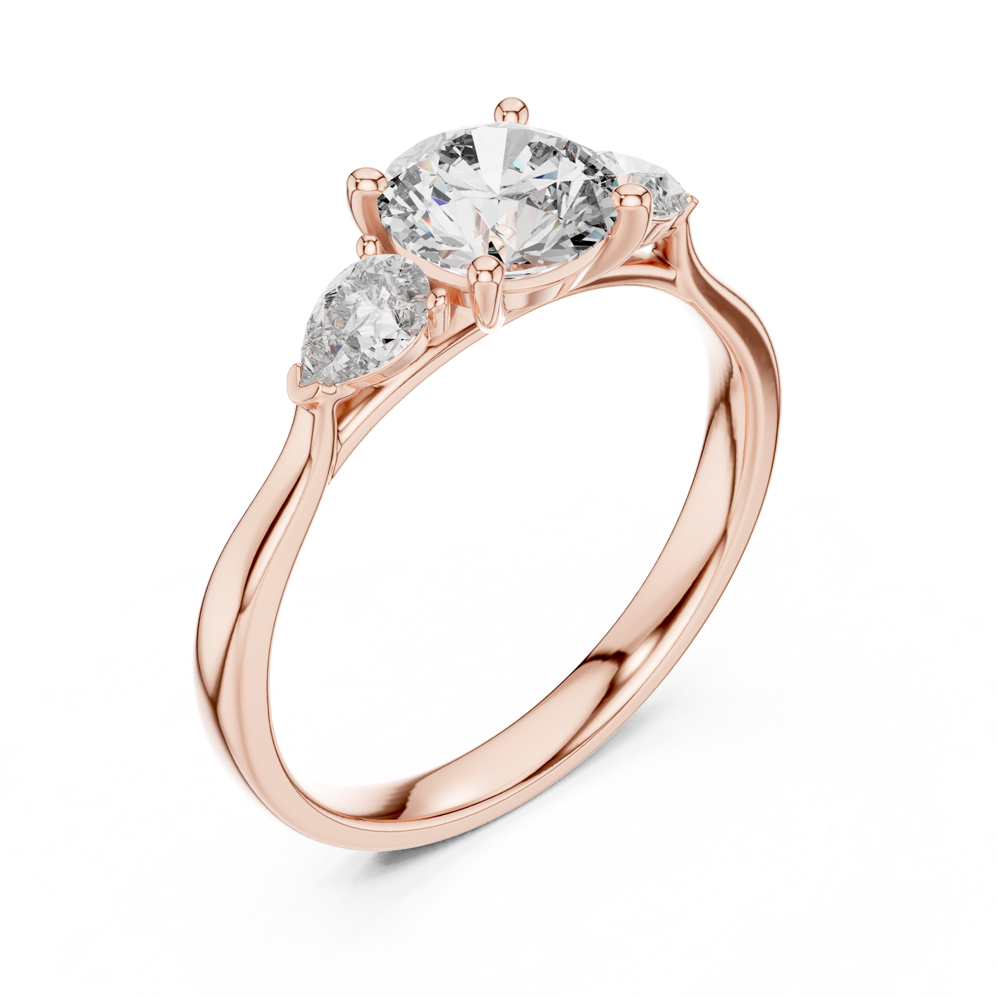 Round Pear Three Stone Diamond Ring