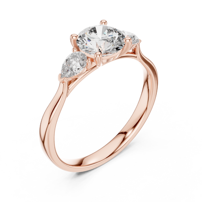 Round Pear Three Stone Diamond Ring